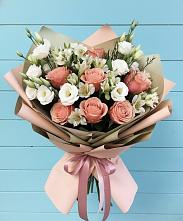 Букет цветов из:  Розы, Альстромерии и Лизиантусы в Шеметово Сергиево-Посадского района