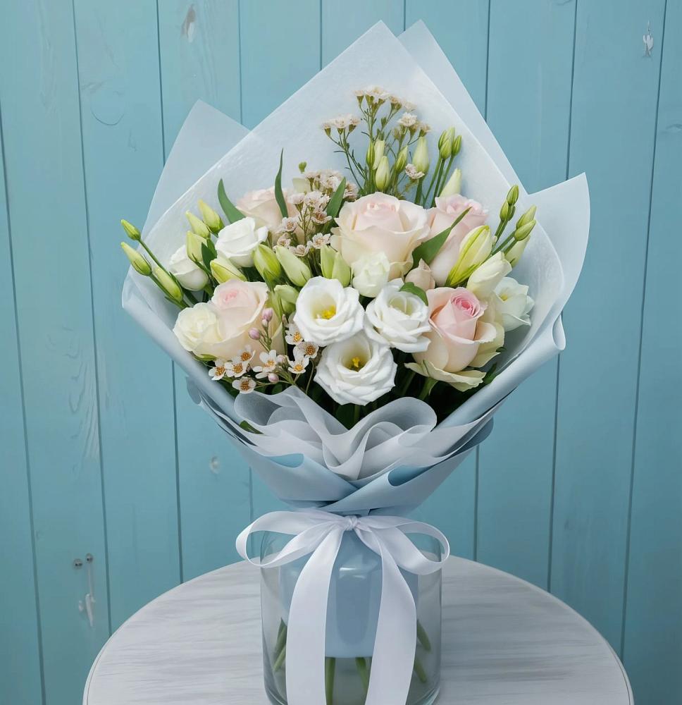 Букет цветов из: Розы и Лизиантусы в Шеметово Сергиево-Посадского района