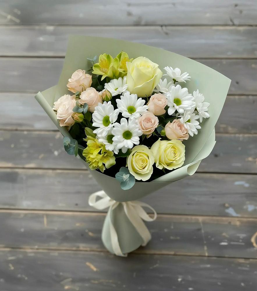 Букет цветов из: Альстромерии, Розы и Хризантемы в Шеметово Сергиево-Посадского района