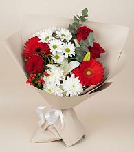 Букет цветов из:  Розы, Хризантемы, Герберы и Лилии в Шеметово Сергиево-Посадского района