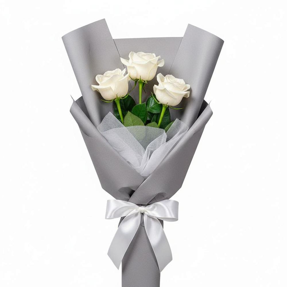 Букет 3 белые розы в Шеметово Сергиево-Посадского района