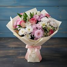 Букет цветов из:  Хризантемы, Альстромерии и Розы в Шеметово Сергиево-Посадского района