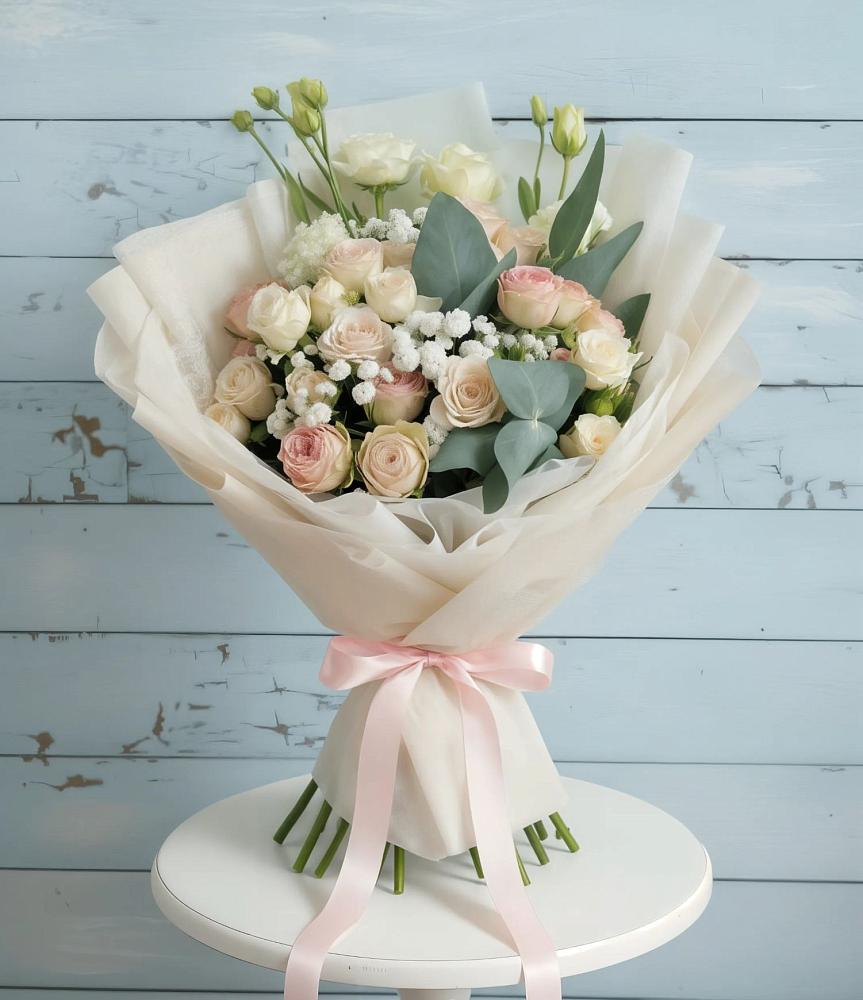 Букет цветов из: Розы и Лизиантусы в Шеметово Сергиево-Посадского района