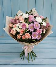 Букет цветов из:  Хризантемы, Розы и Альстромерии в Шеметово Сергиево-Посадского района