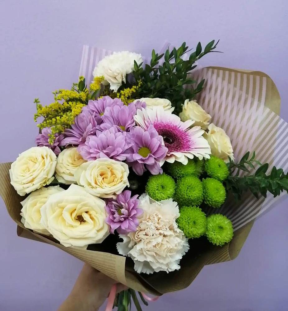 Букет цветов из: Хризантемы, Розы, Гвоздики и Герберы в Шеметово Сергиево-Посадского района