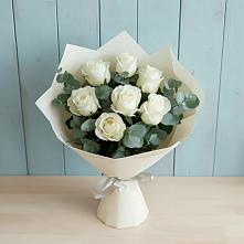 Букет Белые розы в Эвкалипте в Шеметово Сергиево-Посадского района